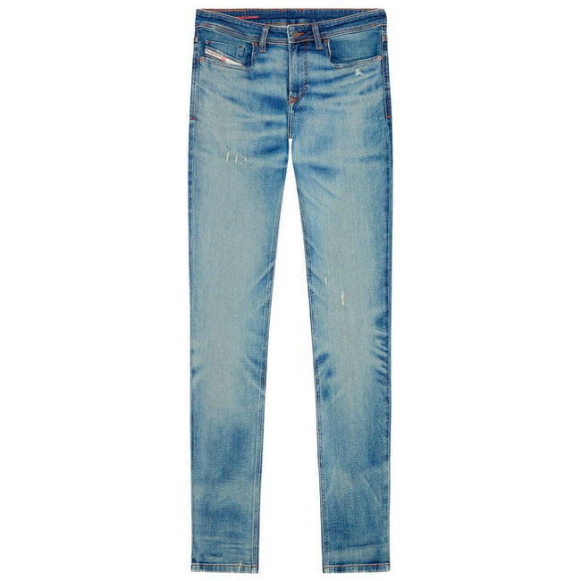 Blue Cotton Men's Skinny JeanCrafted for those who dare to stand out, these Diesel skinny jeans embody the essence of punk-rock spirit, while delivering a refined fit. A low waist meets a snug leg, from thigh to ankle, showcasing visible shaded and distre