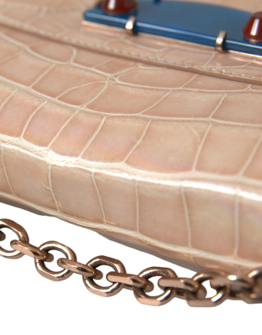 Beige Blue Agate Exotic Leather Gold Chain Purse BagBALENCIAGA Gorgeous brand new, 100% Authentic BALENCIAGA neo classic chain mini bag. Model: Handbag Material: 100% Crocodile Leather Color: Beige, Blue Strap: Chain strap Beige inner lining Magnet closur