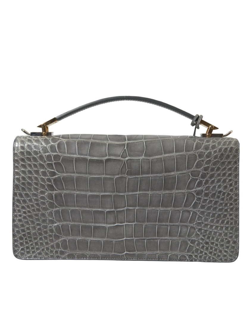 Gray Exotic Leather Medium Shoulder Hand Purse BagBALENCIAGA Gorgeous brand new, 100% Authentic BALENCIAGA alligator leather medium shoulder bag. Model: Hand shoulder, Le Dix Poch.Ca.St AJ Material: 100% Alligator Leather Colour: Grey Strap: One handle, d