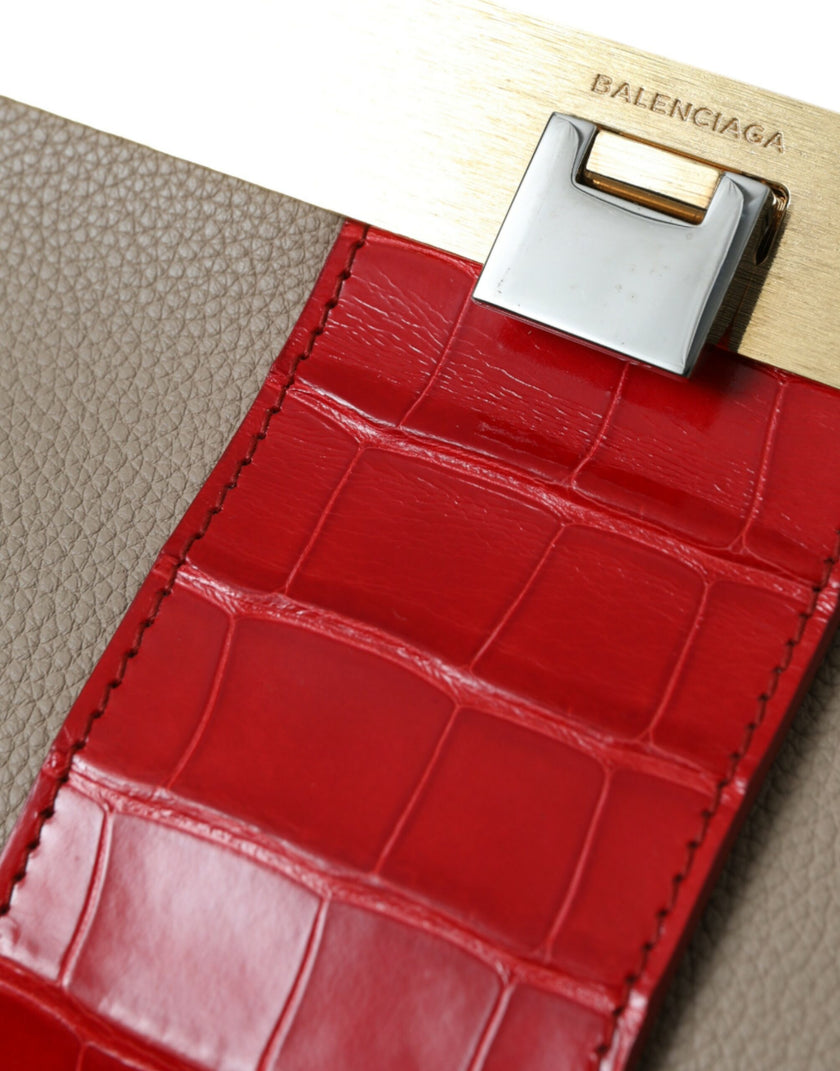 Beige Red Two Tone Exotic Leather Pouch BagBALENCIAGA Gorgeous brand new, 100% Authentic BALENCIAGA two tone alligator and calf leather pouch bag. Model: Handbag clutch purse Material: Leather and Alligator skin Color: Beige, Red Black inner lining Logo d