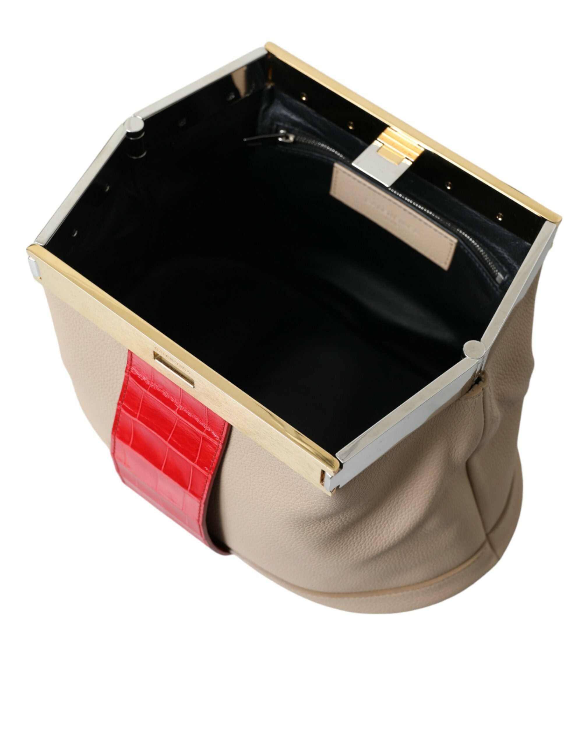 Beige Red Two Tone Exotic Leather Pouch BagBALENCIAGA Gorgeous brand new, 100% Authentic BALENCIAGA two tone alligator and calf leather pouch bag. Model: Handbag clutch purse Material: Leather and Alligator skin Color: Beige, Red Black inner lining Logo d