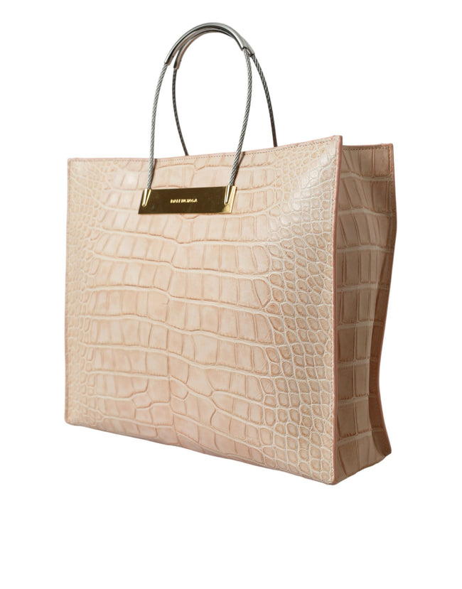 Pink Exotic Leather Embossed Cable Handle Shopper Tote BagBALENCIAGA Gorgeous brand new, 100% Authentic BALENCIAGA shopper tote. Crafted from alligator skin, this open-top style comes fitted with two sleek top handles, and the interior comes with leather