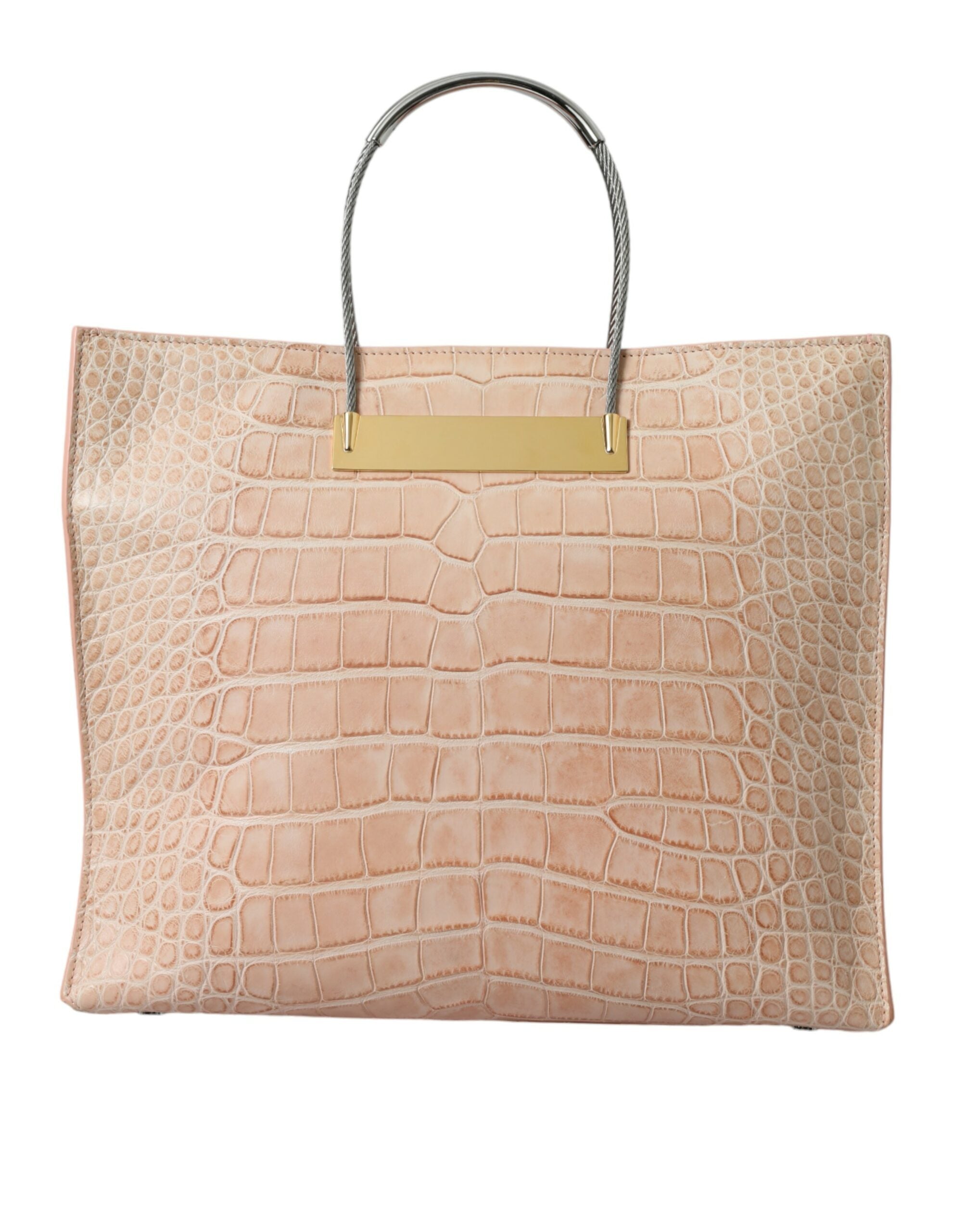 Pink Exotic Leather Embossed Cable Handle Shopper Tote BagBALENCIAGA Gorgeous brand new, 100% Authentic BALENCIAGA shopper tote. Crafted from alligator skin, this open-top style comes fitted with two sleek top handles, and the interior comes with leather