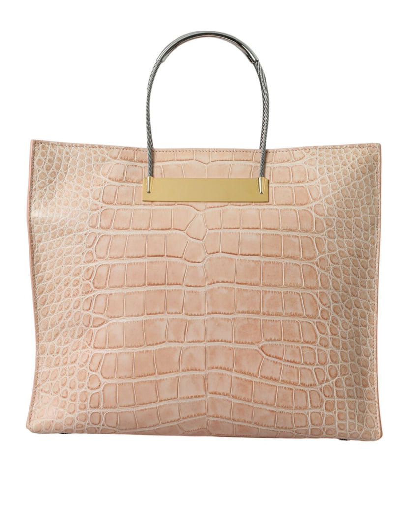 Pink Exotic Leather Embossed Cable Handle Shopper Tote BagBALENCIAGA Gorgeous brand new, 100% Authentic BALENCIAGA shopper tote. Crafted from alligator skin, this open-top style comes fitted with two sleek top handles, and the interior comes with leather