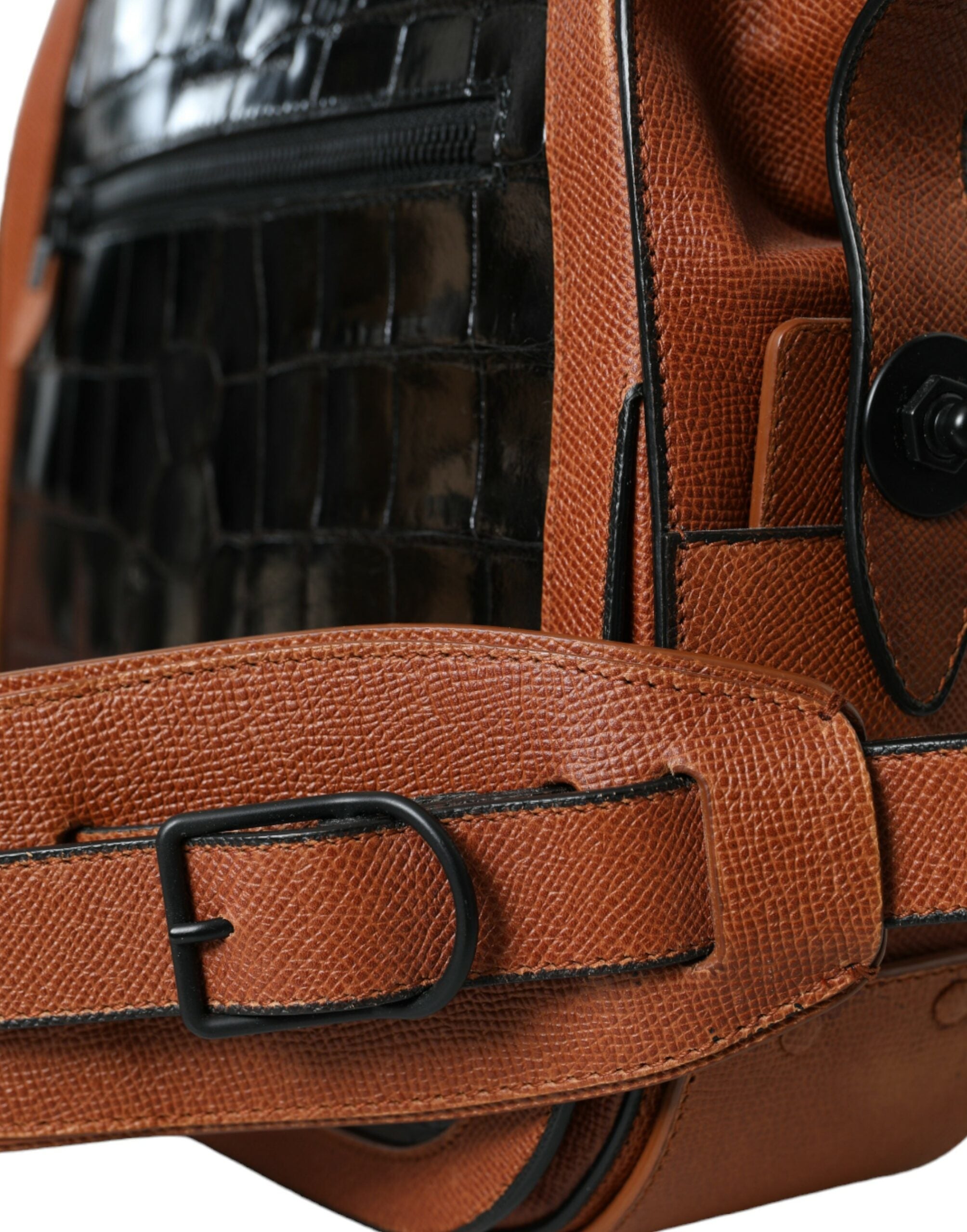 Black Brown Leather Crossbody Bag with Exotic Detail