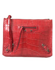 Red Exotic Skin Leather Classic Pouch Purse Wristlet BagBALENCIAGA Absolutely stunning, 100% Authentic, brand new with tags BALENCIAGA exotic pouch bag. Model: Pouch, Balenciaga Paper Postcard, clutch Color: Red Material: 100% Alligatorskin Leather Zipper