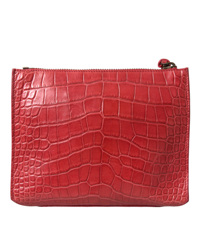 Red Exotic Skin Leather Classic Pouch Purse Wristlet BagBALENCIAGA Absolutely stunning, 100% Authentic, brand new with tags BALENCIAGA exotic pouch bag. Model: Pouch, Balenciaga Paper Postcard, clutch Color: Red Material: 100% Alligatorskin Leather Zipper