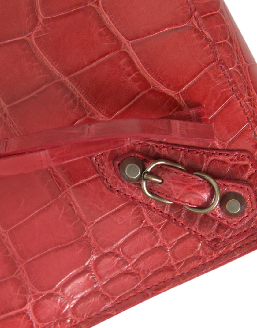 Red Exotic Skin Leather Classic Pouch Purse Wristlet BagBALENCIAGA Absolutely stunning, 100% Authentic, brand new with tags BALENCIAGA exotic pouch bag. Model: Pouch, Balenciaga Paper Postcard, clutch Color: Red Material: 100% Alligatorskin Leather Zipper