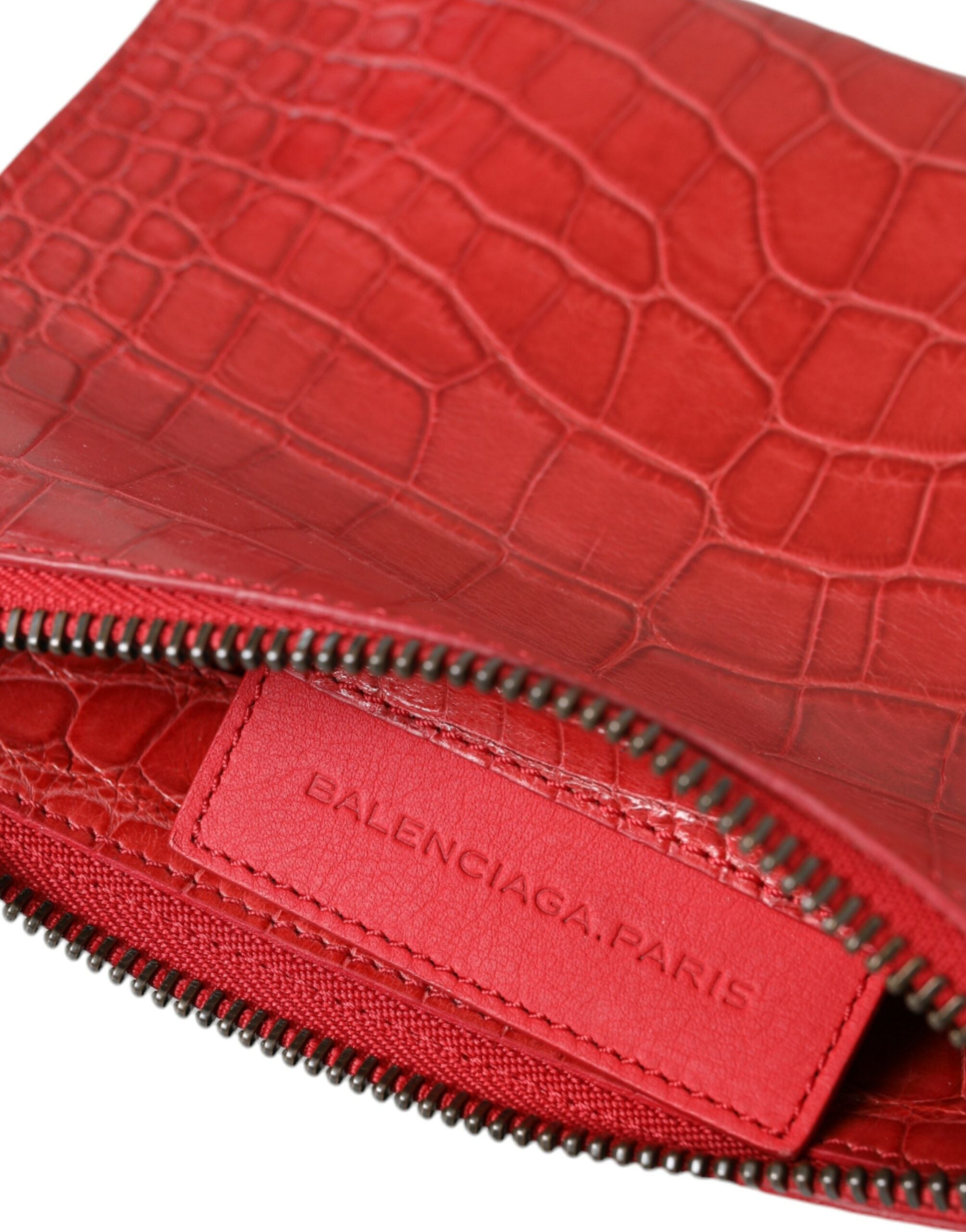Red Exotic Skin Leather Classic Pouch Purse Wristlet BagBALENCIAGA Absolutely stunning, 100% Authentic, brand new with tags BALENCIAGA exotic pouch bag. Model: Pouch, Balenciaga Paper Postcard, clutch Color: Red Material: 100% Alligatorskin Leather Zipper
