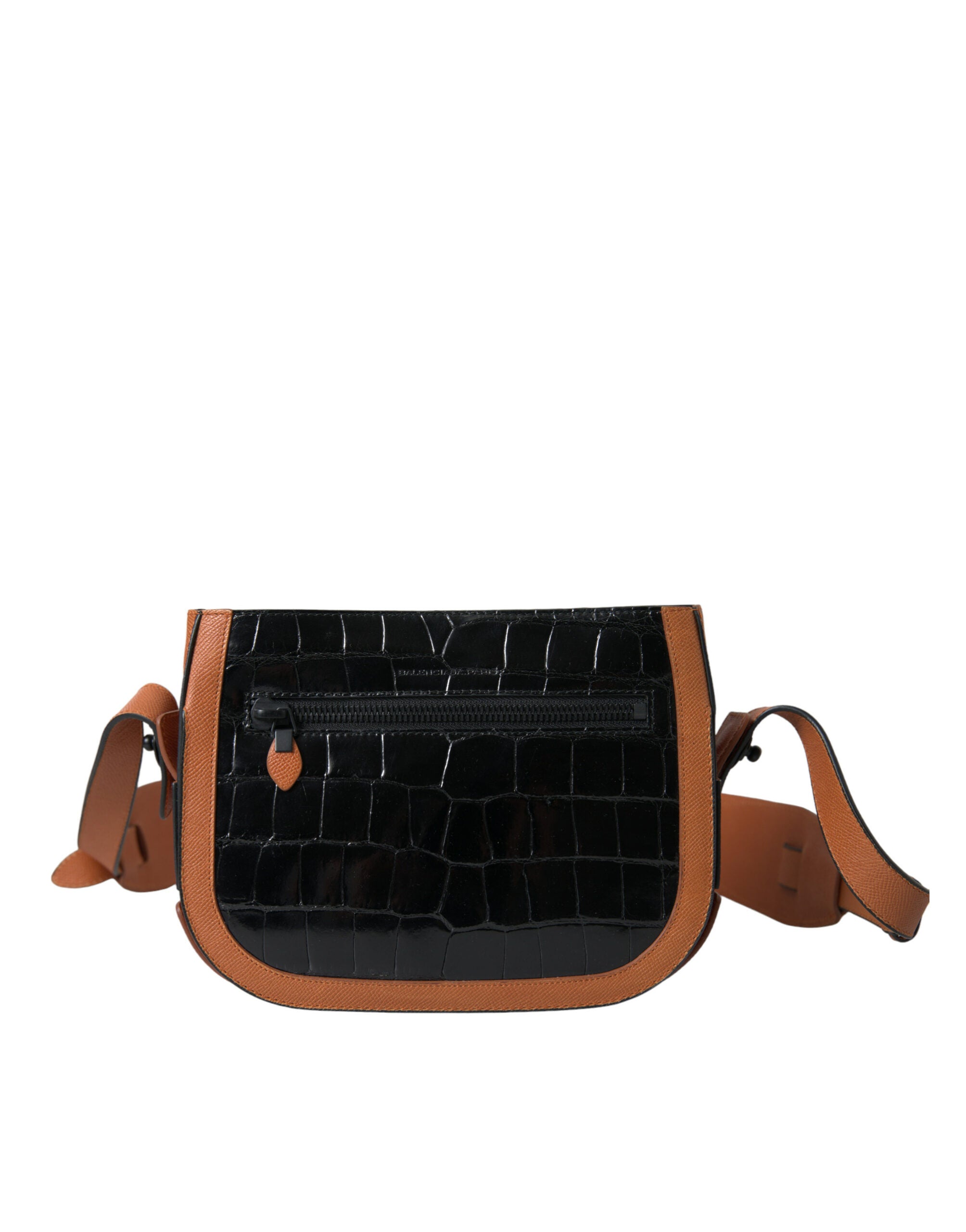 Black Brown Leather Shoulder Camera Bag with Exotic Detail