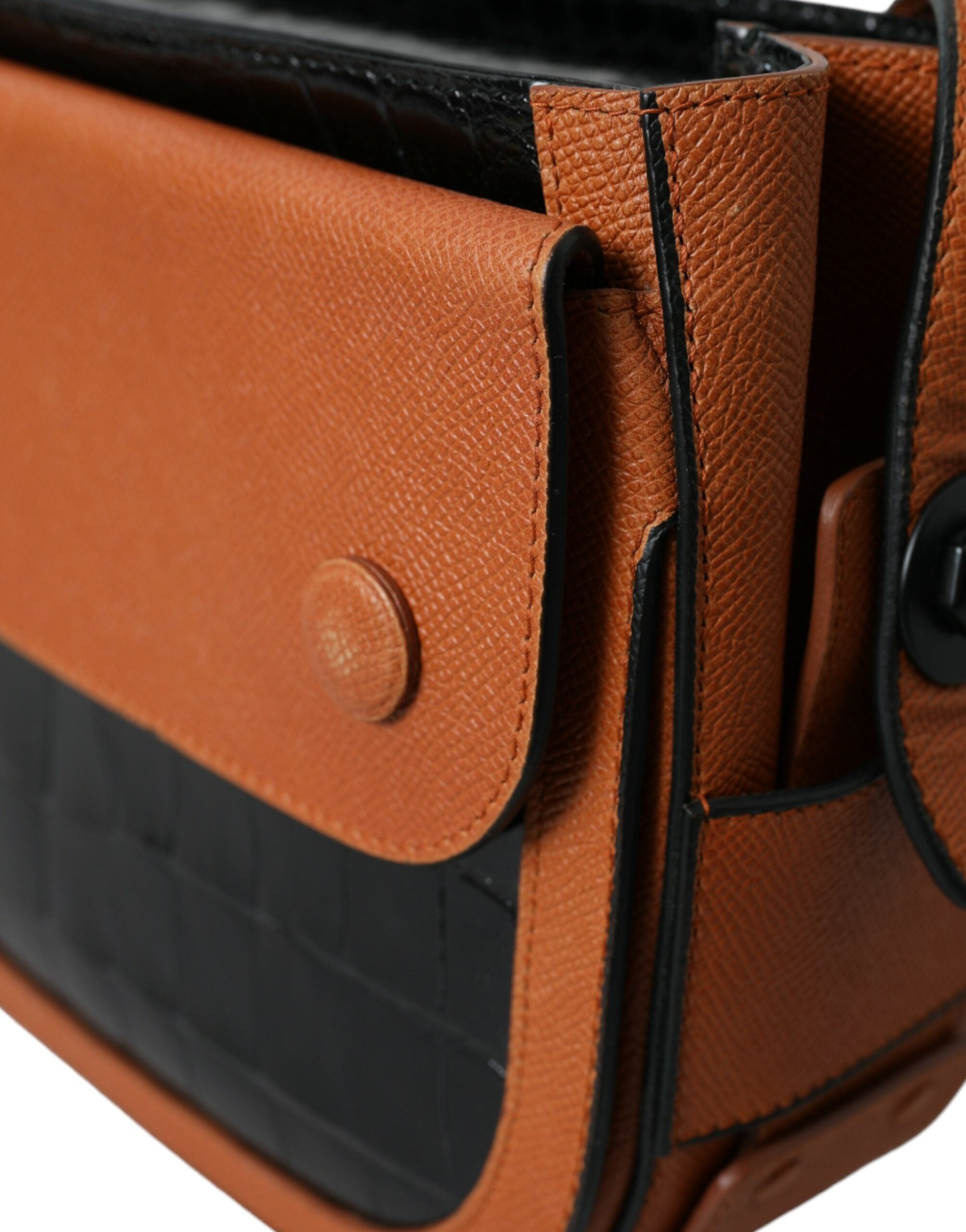 Black Brown Leather Shoulder Camera Bag with Exotic Detail