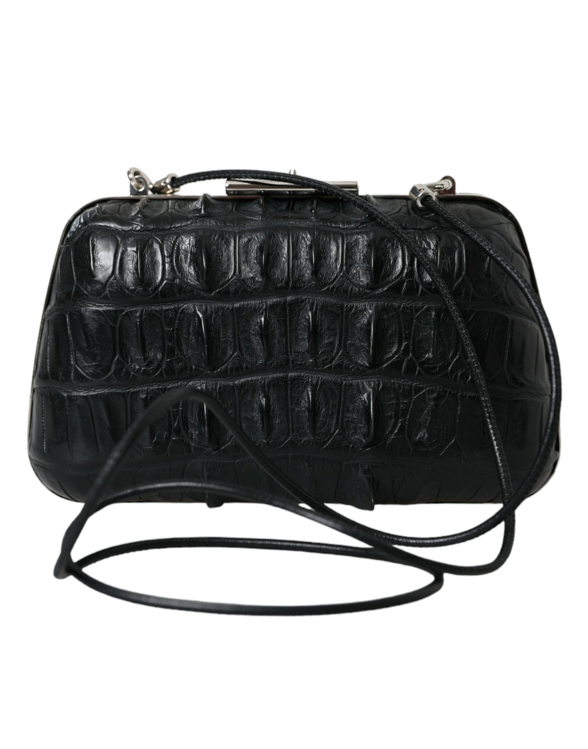Schwarze Crossbody-Clutch aus Krokodilleder