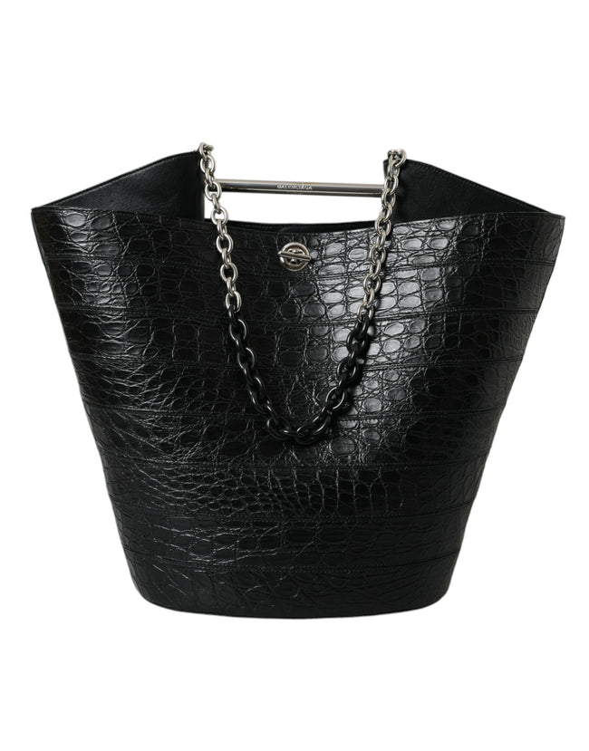 Black Exotic Skin Leather Maxi Bucket Tote Purse BagBALENCIAGA Absolutely stunning, 100% Authentic, brand new with tags BALENCIAGA black crocodile leather maxi bucket bag. Model: Maxi bucket bag Colour: Black Material: 75% Crocodile 15% Lamb Leather 10% C
