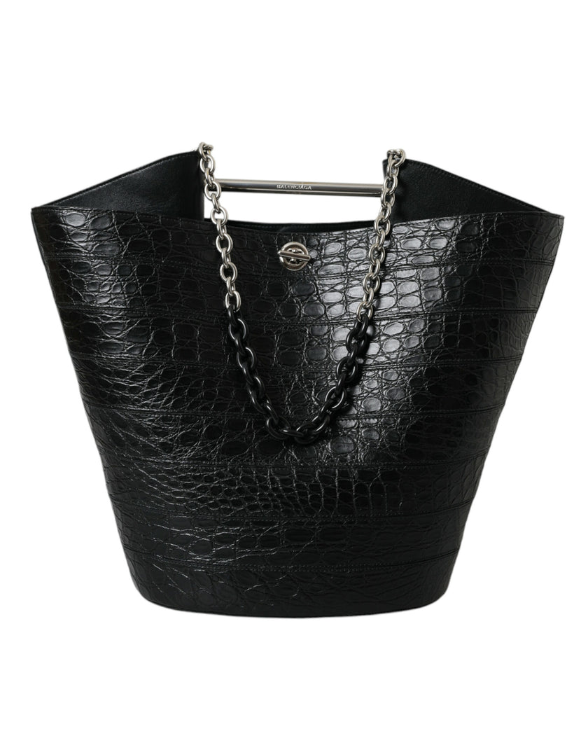 Black Exotic Skin Leather Maxi Bucket Tote Purse BagBALENCIAGA Absolutely stunning, 100% Authentic, brand new with tags BALENCIAGA black crocodile leather maxi bucket bag. Model: Maxi bucket bag Colour: Black Material: 75% Crocodile 15% Lamb Leather 10% C