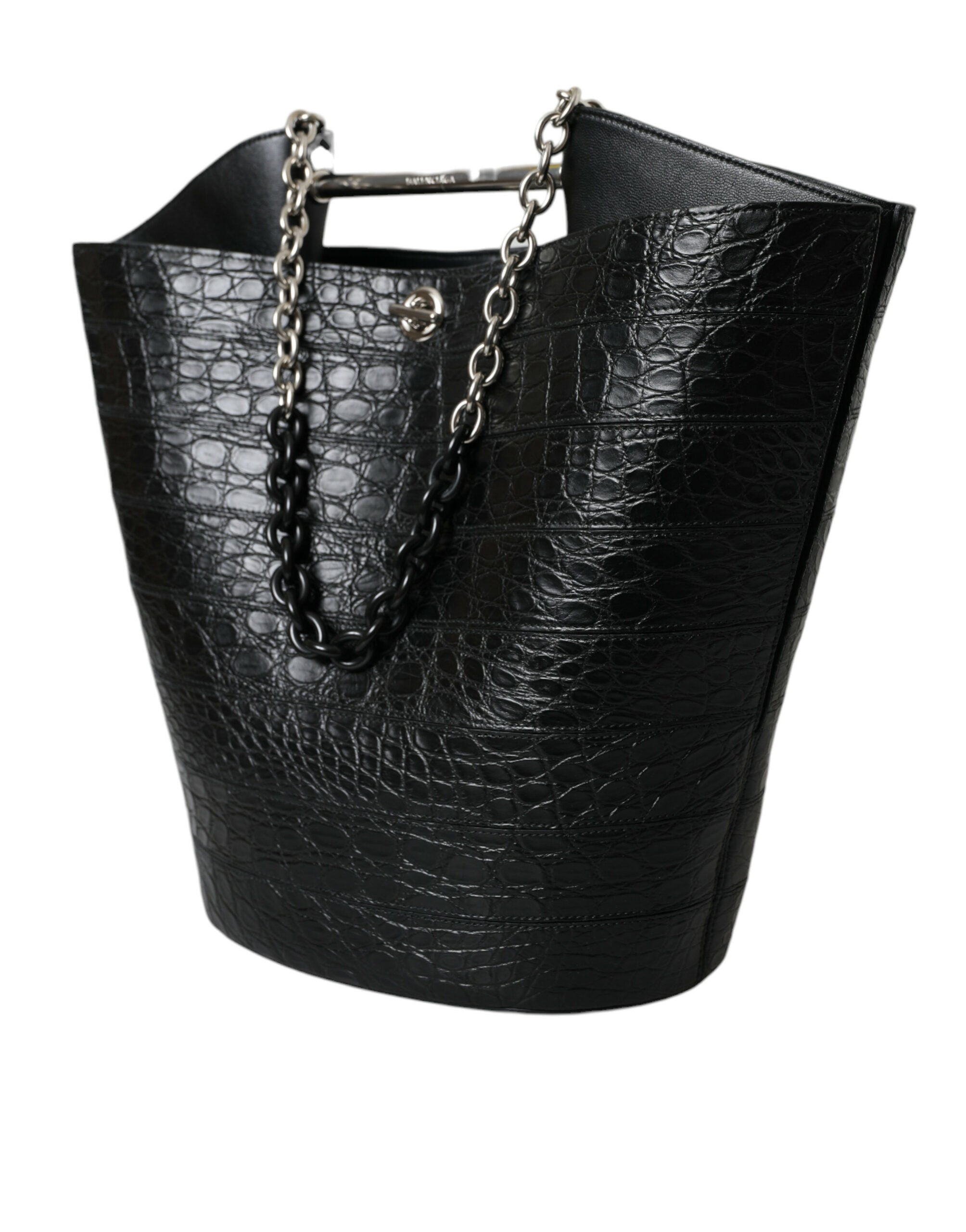Black Exotic Skin Leather Maxi Bucket Tote Purse BagBALENCIAGA Absolutely stunning, 100% Authentic, brand new with tags BALENCIAGA black crocodile leather maxi bucket bag. Model: Maxi bucket bag Colour: Black Material: 75% Crocodile 15% Lamb Leather 10% C
