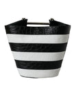 Black White Striped Exotic Skin Leather Maxi Bucket Tote BagBALENCIAGA Absolutely stunning, 100% Authentic, brand new with tags BALENCIAGA crocodile leather maxi bucket bag. Model: Bucket bag Color: Black, White Material: 75% Crocodile 15% Lamb Leather 10