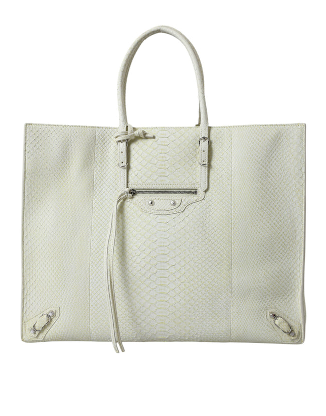 White Yellow Exotic Skin Leather Shopping Tote PAPIER BagBALENCIAGA Absolutely stunning, 100% Authentic, brand new with tags BALENCIAGA papier A4 classic studs bag, crafted in genuine python, features dual rolled slim handles, front zip pocket, studs and
