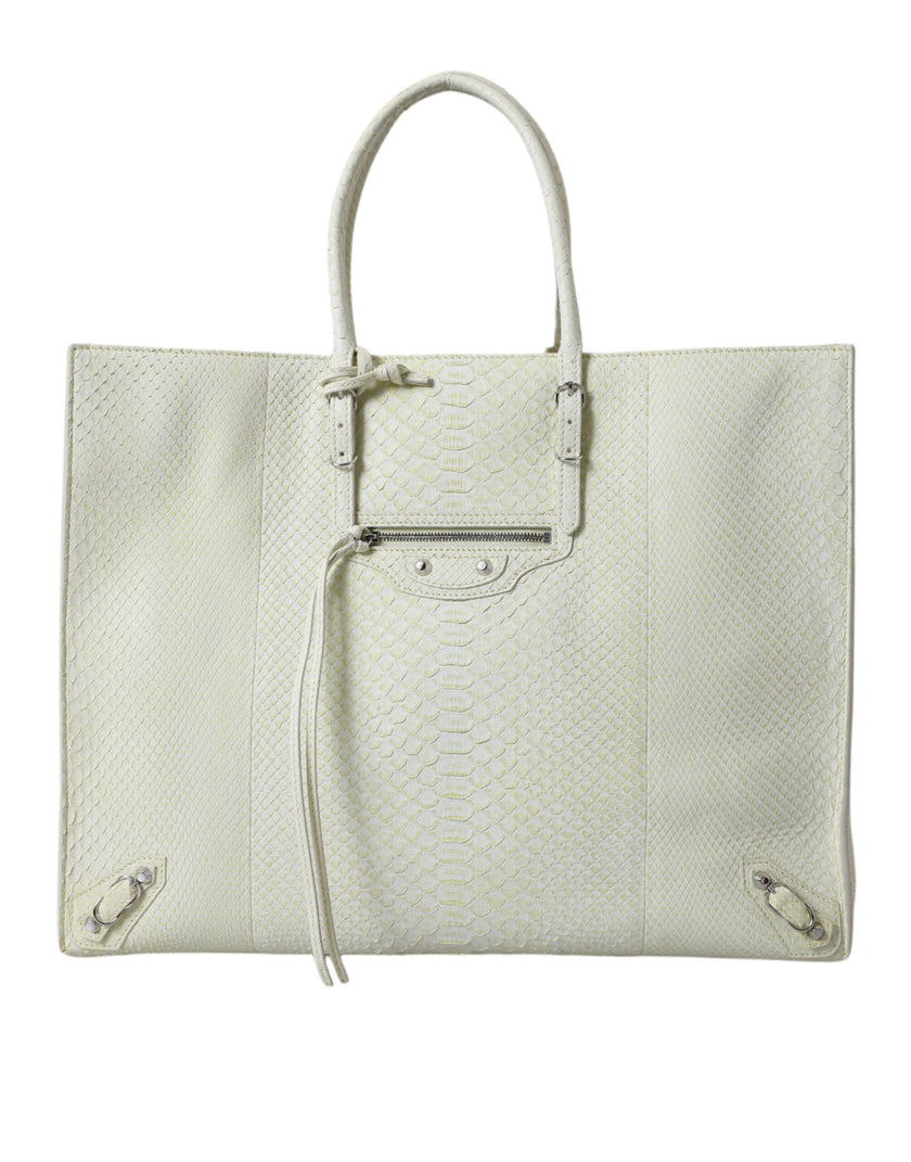 White Yellow Exotic Skin Leather Shopping Tote PAPIER BagBALENCIAGA Absolutely stunning, 100% Authentic, brand new with tags BALENCIAGA papier A4 classic studs bag, crafted in genuine python, features dual rolled slim handles, front zip pocket, studs and