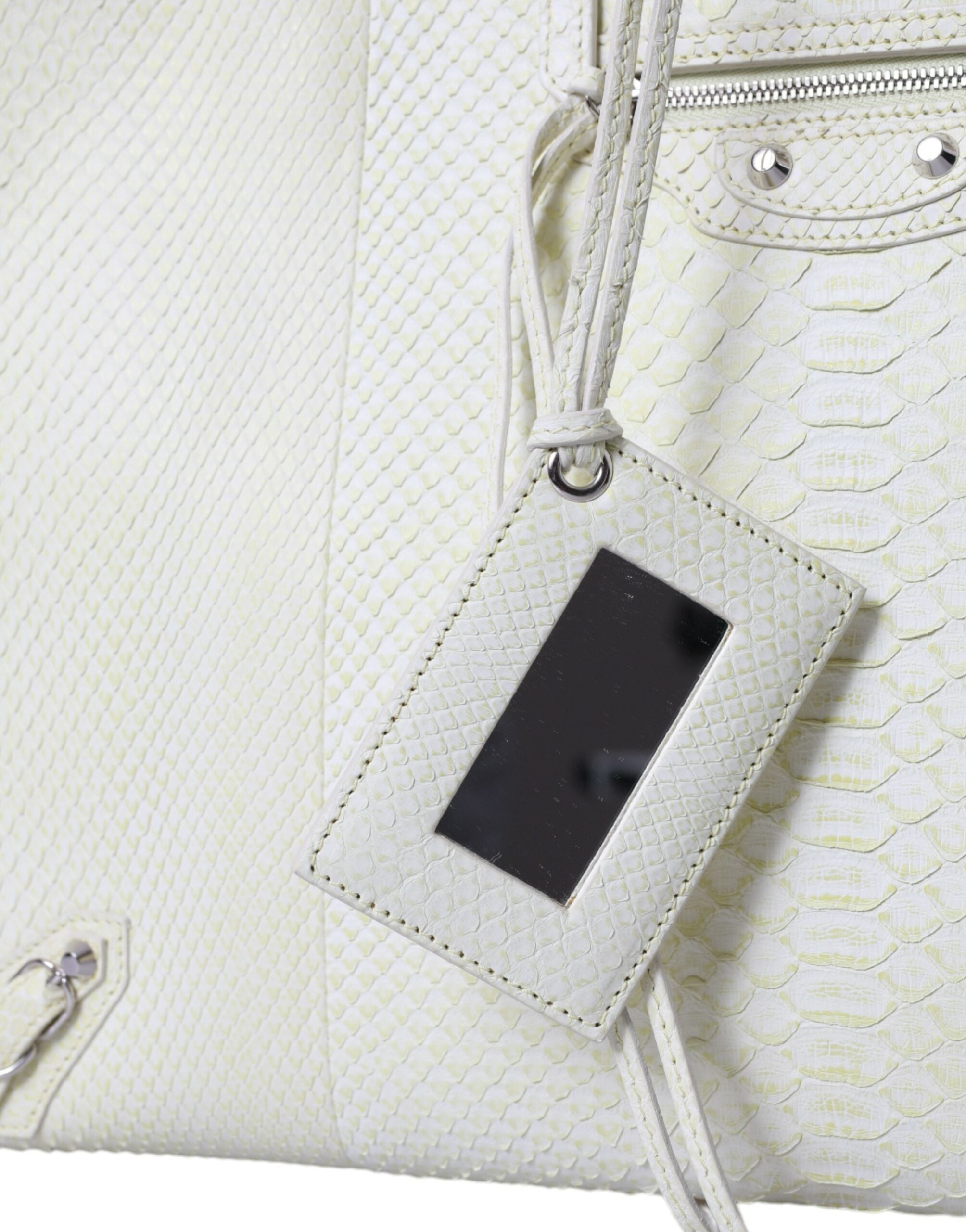 Sac cabas en cuir exotique blanc et jaune PAPIER