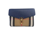 Macken Small Regency Blue House Check Leather Crossbody BagStyle: Burberry Small Macken Regency Blue Bag Material: Canvas / Leather Features: Check Print, Gold hardware, Regency Blue, Interior Zip Pocket Measures: 18cm H x 24cm W x 8cm DMacken Small Regen