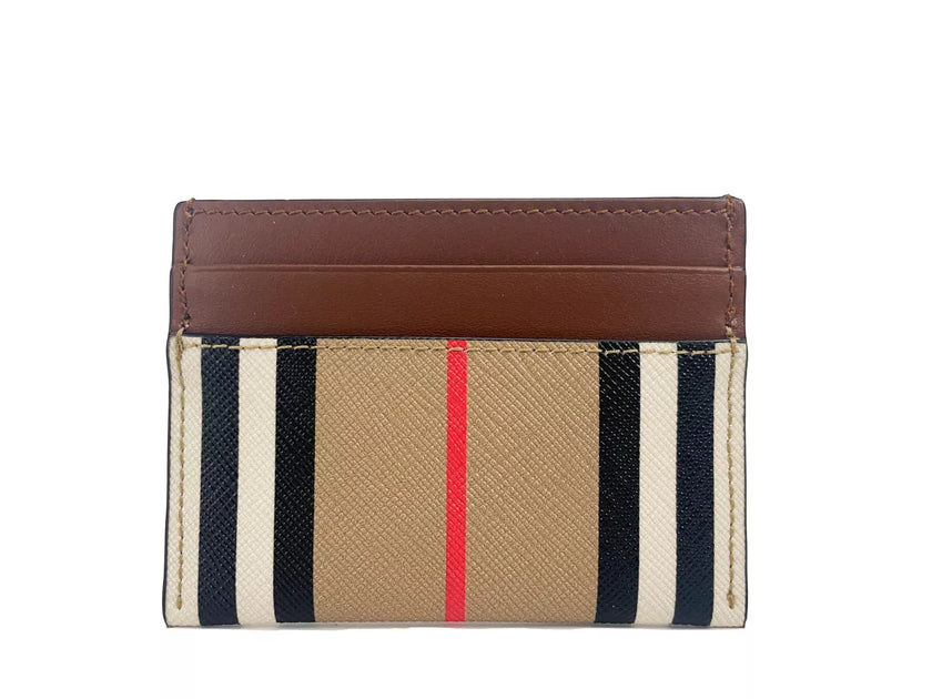 Sandon Tan Canvas Check Printed Leather Slim Card Case WalletStyle: Burberry Sandon Tan Canvas Check Slim Card Case Wallet Material: Printed Leather Features: 4 Card Slots, Center Note Compartment Measures: 10cm L x 8cm HSandon Tan Canvas Check Printed Le