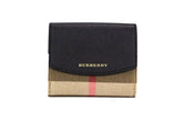 Luna Black Grained Leather House Check Canvas Coin Pouch Snap WalletStyle: Burberry Luna House Check Pouch Wallet (Black) Material: Grained Leather and House Check Canvas Features: Snap Closures, Coin Pouch, 6 Card Slots, Bill Slot, 2 Note Compartments Me