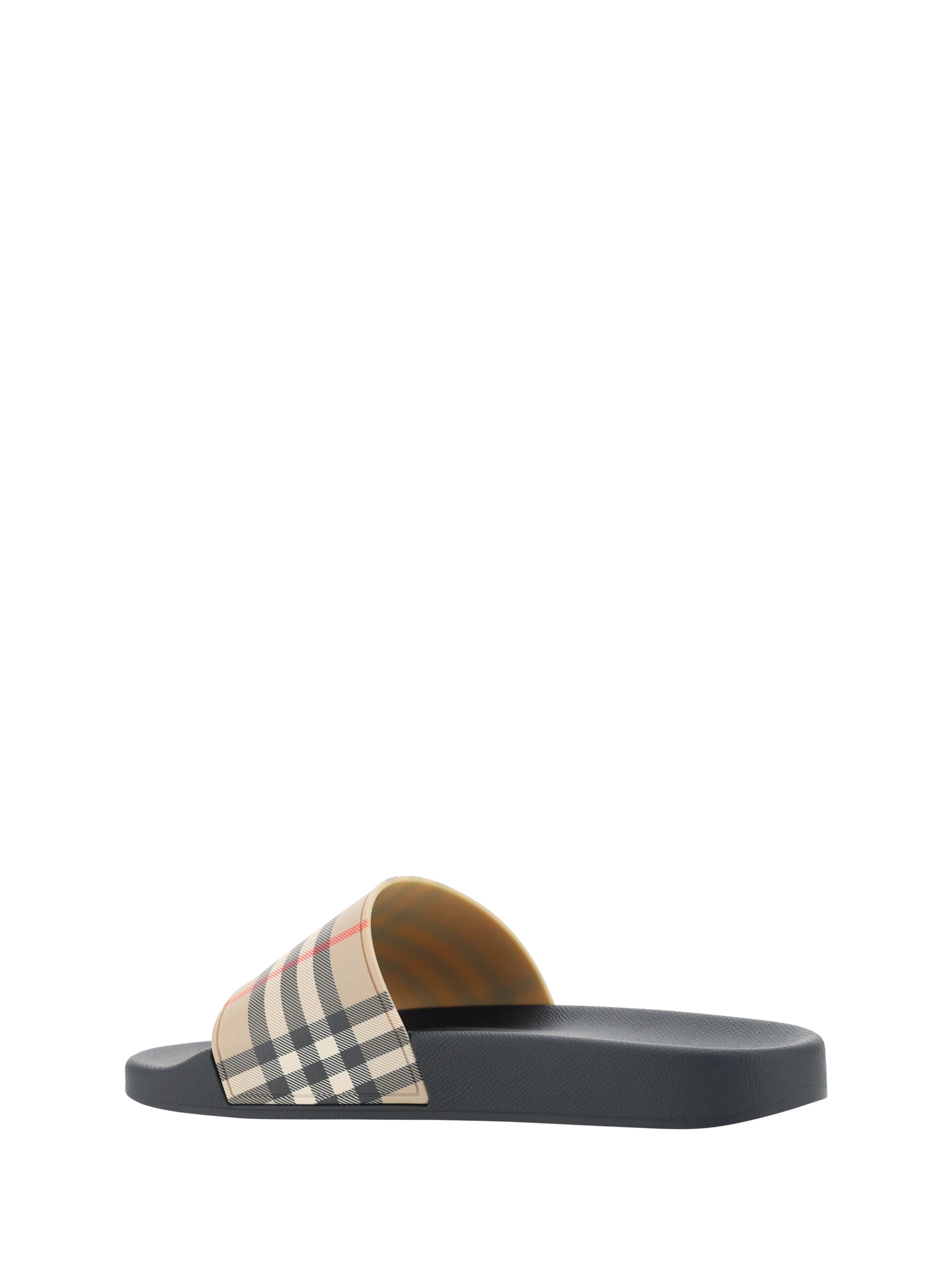 Archive Beige Brown Synthetic Slides with Archivio Check Strap