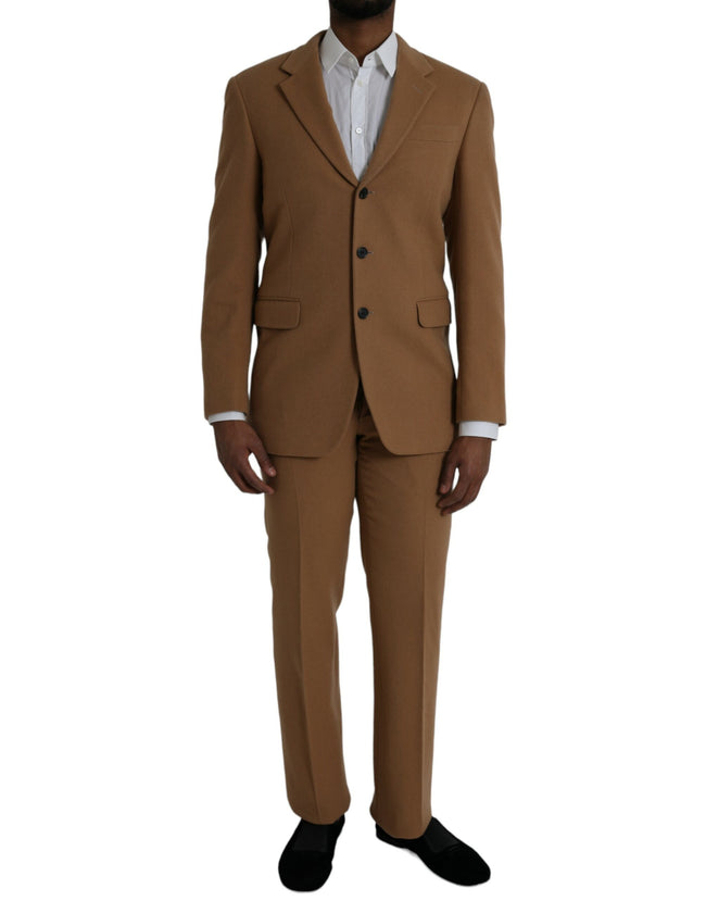 Brown Cashmere 2 Piece Single Breasted SuitPRADA Absolutely stunning, 100% Authentic, brand new with tags PRADA three button single breasted slim fit 2 piece suit. Colour: Brown Style: Single breasted 2 piece suit; includes blazer and pants Closure: Three