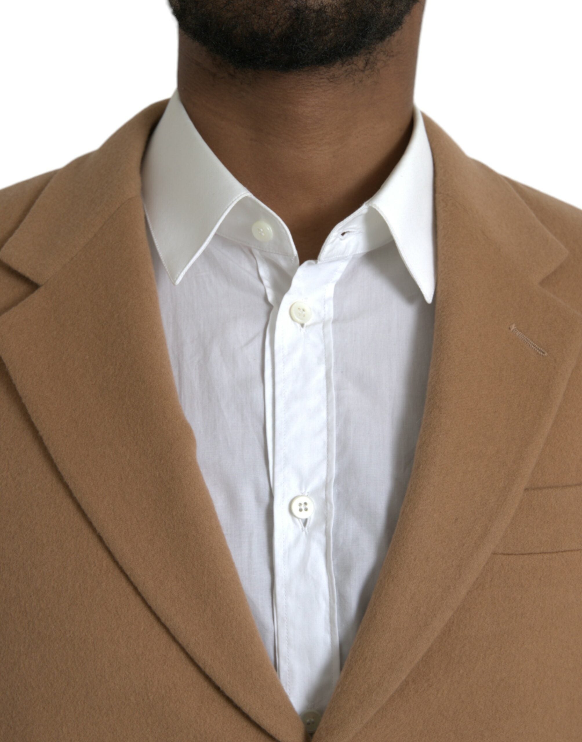 Costume deux pièces en cachemire marron à simple boutonnage