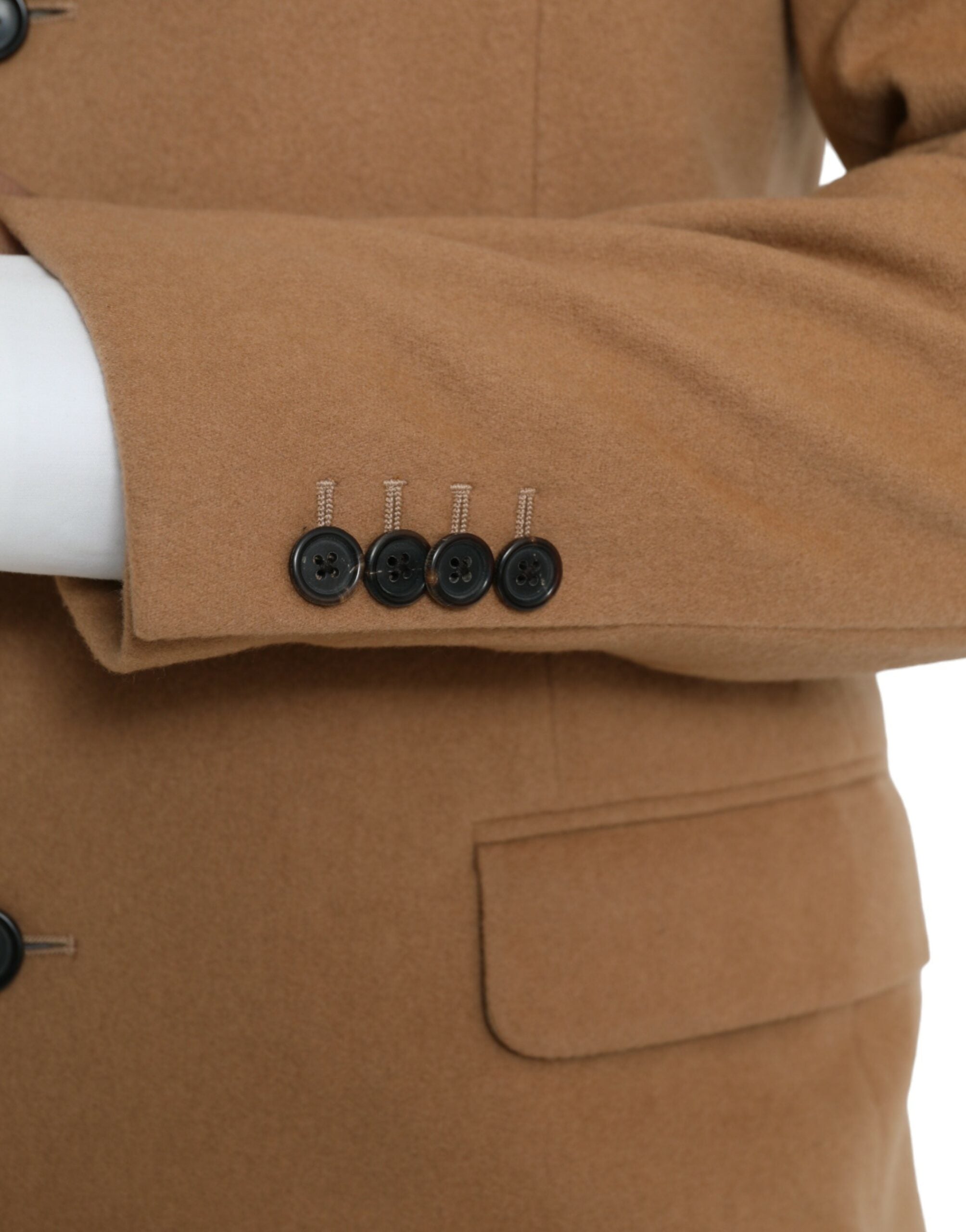 Brown Cashmere 2 Piece Single Breasted SuitPRADA Absolutely stunning, 100% Authentic, brand new with tags PRADA three button single breasted slim fit 2 piece suit. Colour: Brown Style: Single breasted 2 piece suit; includes blazer and pants Closure: Three