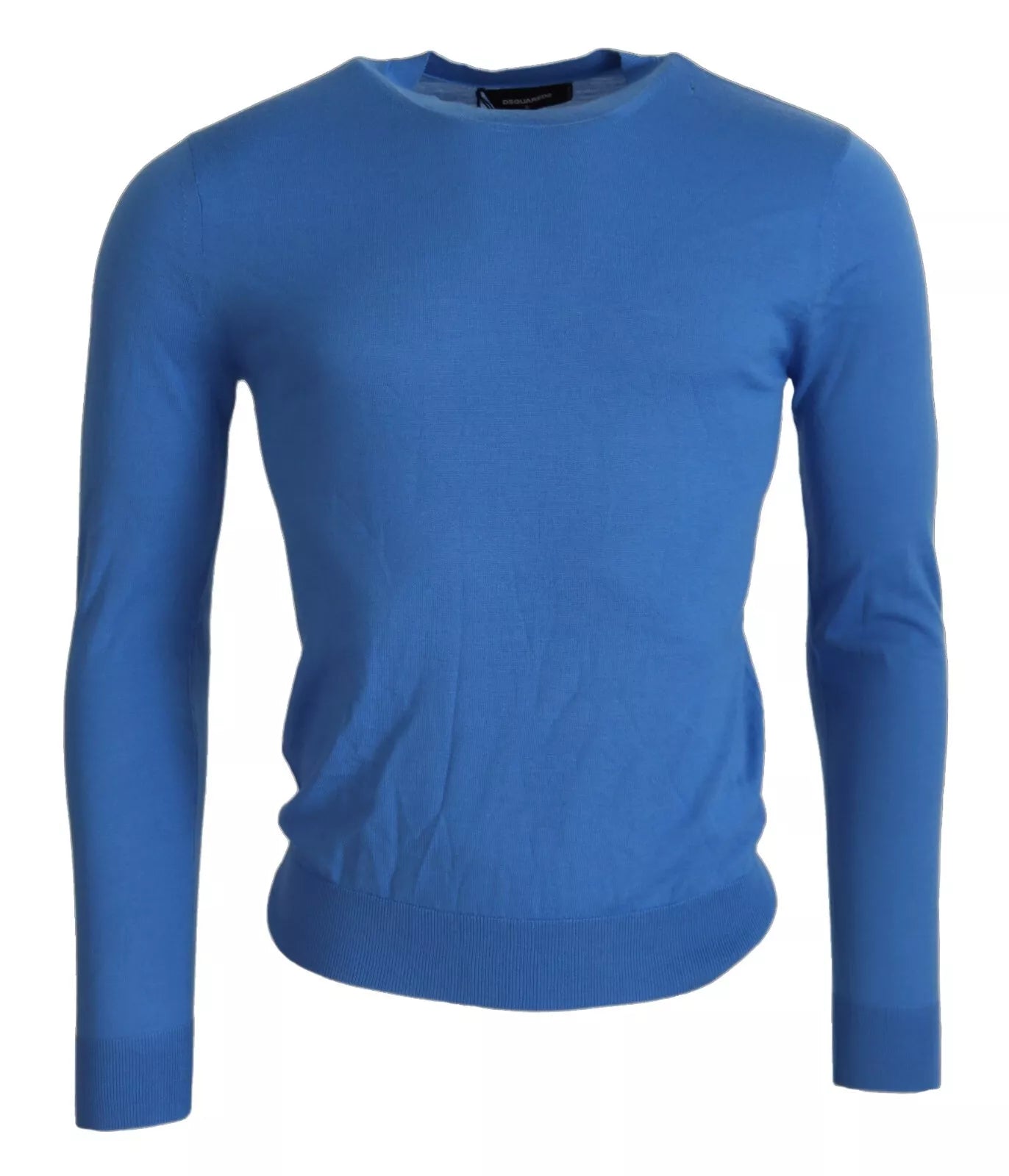 Blauer Crewneck Pullover aus Wolle mit langen Ärmeln