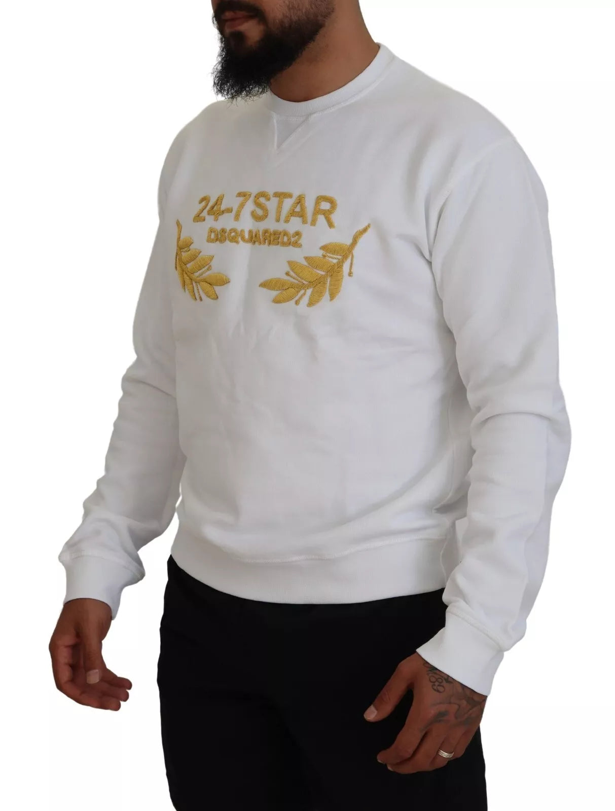 Sweat-shirt blanc brodé à col rond