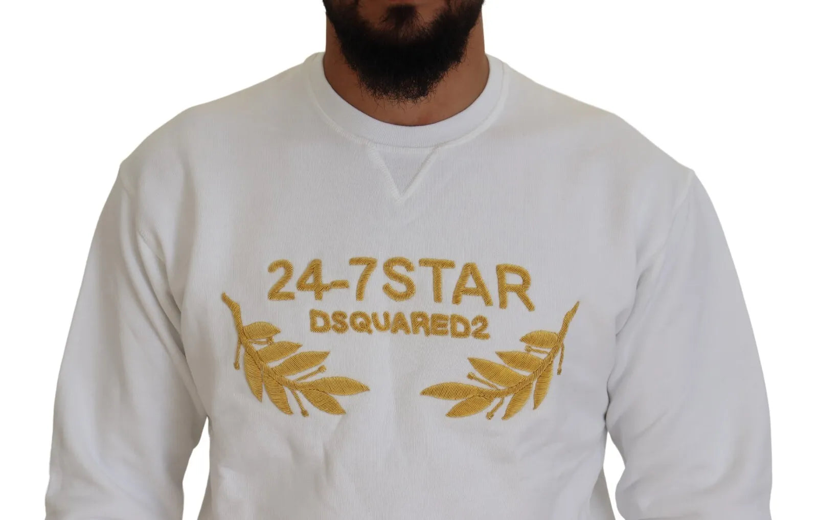 Sweat-shirt blanc brodé à col rond