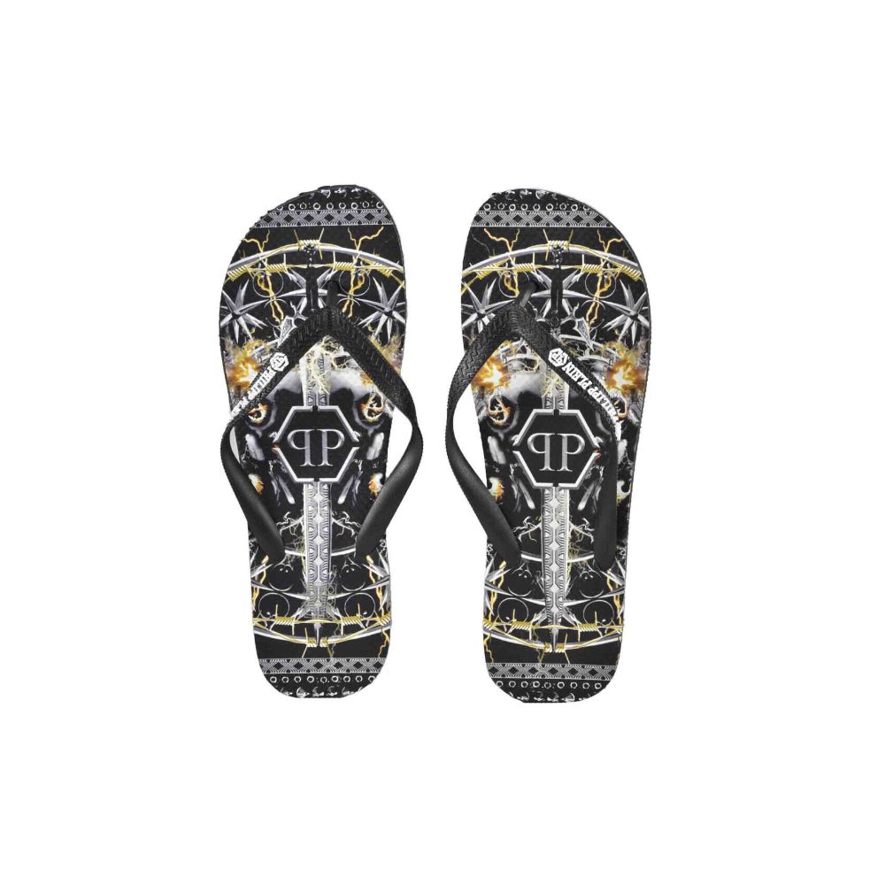 Multicolor Polyester Women Flip FlopElevate your summer escapades with statement-making Philipp Plein women’s flip flops. Crafted from premium polyethylene and polyester, these sandals boast a vibrant multicolor graphic print that showcases your bold styl