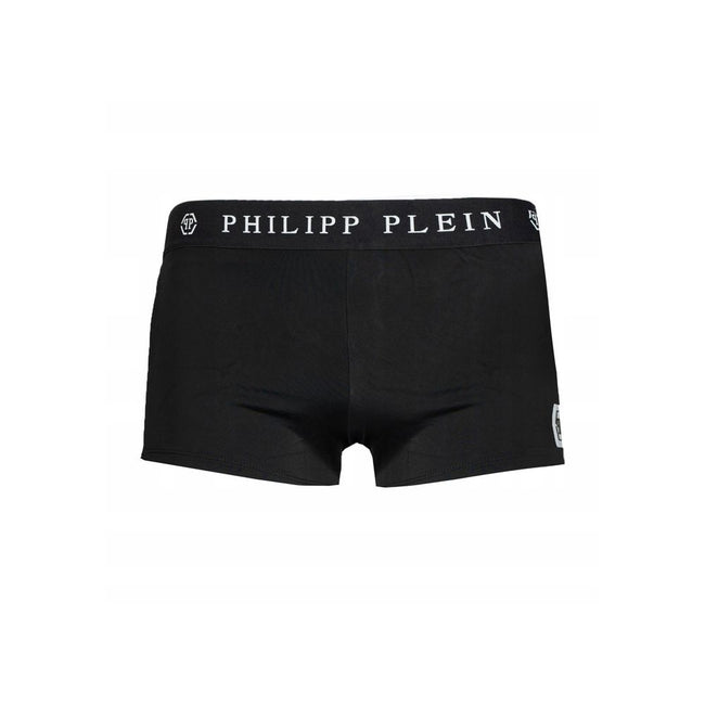 Black Polyamide Men's SwimwearEmbrace the essence of audacious luxury with this Philipp Plein men’s boxer swimwear. Crafted with a perfect blend of polyamide and elastane, it offers an impeccable fit and unwavering comfort. The bold black hue is accentuat