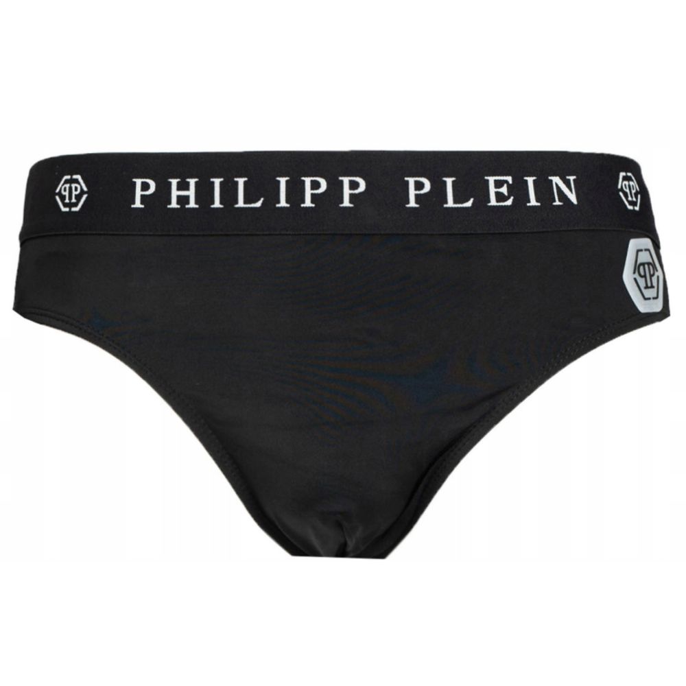 Black Polyamide Men SwimwearDive into luxury with Philipp Plein’s sleek men’s swim briefs. Designed for the man who commands attention, these swim bottoms are crafted from a premium blend of polyamide and elastane that contours and comforts. Featuring a b