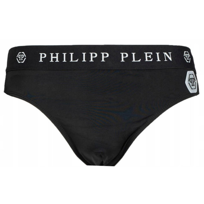Black Polyamide Men SwimwearDive into luxury with Philipp Plein’s sleek men’s swim briefs. Designed for the man who commands attention, these swim bottoms are crafted from a premium blend of polyamide and elastane that contours and comforts. Featuring a b