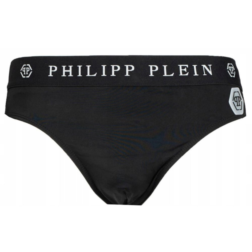 Black Polyamide Men SwimwearDive into luxury with Philipp Plein’s sleek men’s swim briefs. Designed for the man who commands attention, these swim bottoms are crafted from a premium blend of polyamide and elastane that contours and comforts. Featuring a b