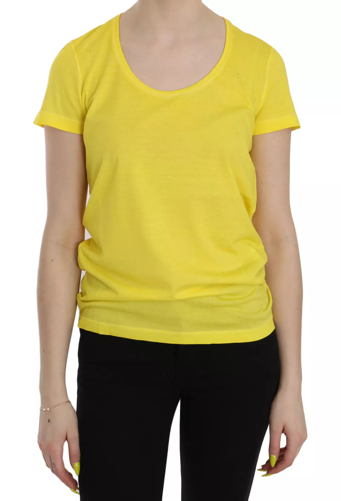 Yellow Cotton Blouse with Round Neck and Short Sleeves
