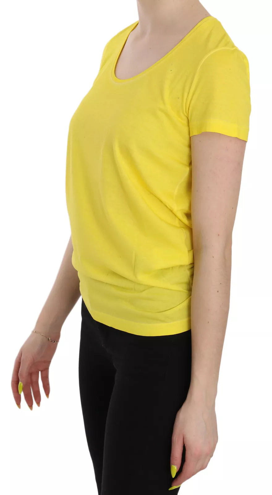Yellow Cotton Blouse with Round Neck and Short Sleeves