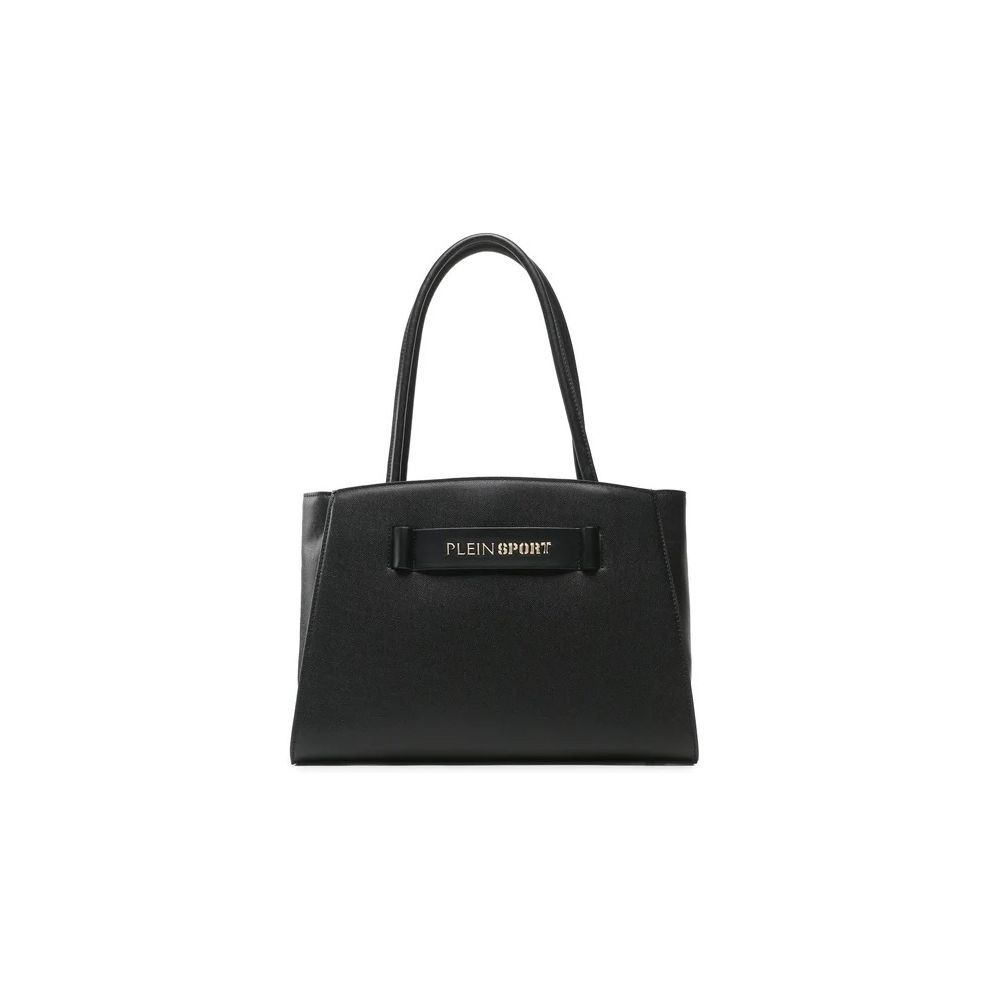 Chic Ebony Tote with Silver Logo AccentIndulge in the perfect blend of luxury and athleticism with the Plein Sport tote bag. Fashioned from durable eco-leather, this exquisite shopping companion boasts a striking silver-toned rubber logo that captures the