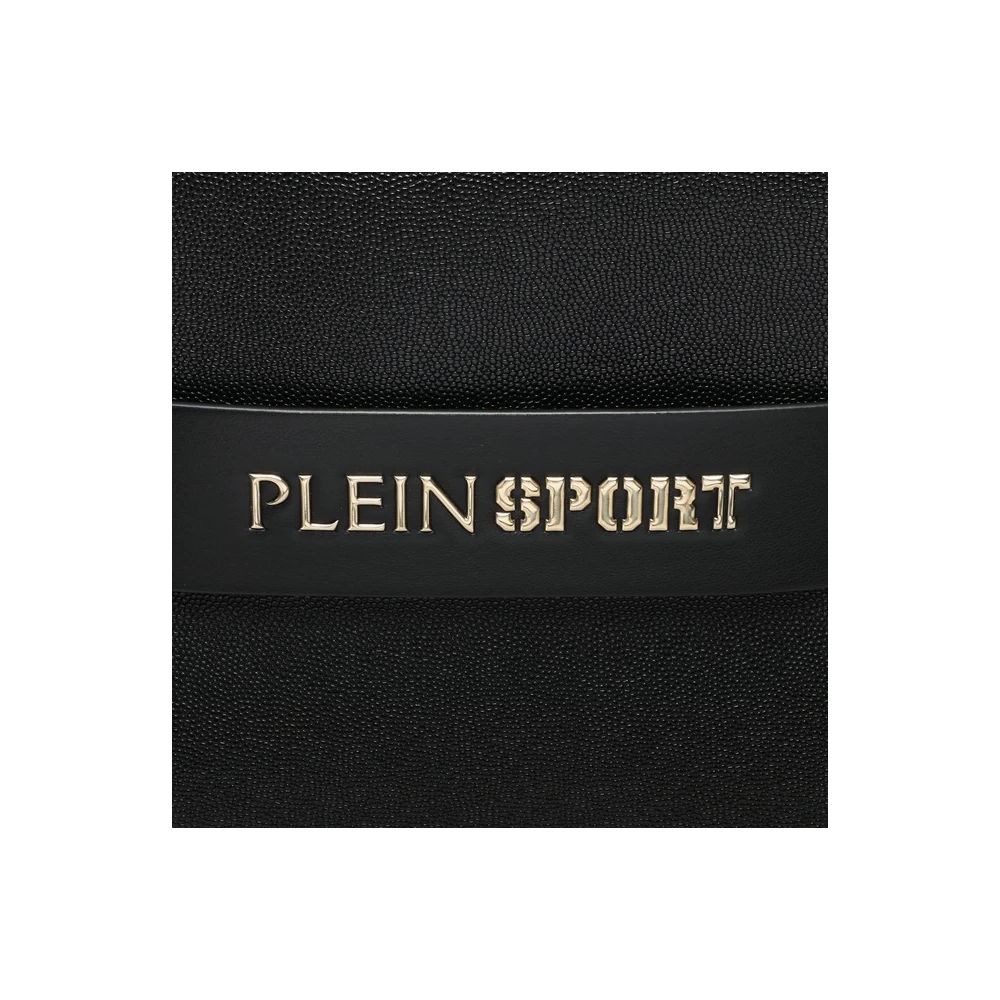 Chic Ebony Tote with Silver Logo AccentIndulge in the perfect blend of luxury and athleticism with the Plein Sport tote bag. Fashioned from durable eco-leather, this exquisite shopping companion boasts a striking silver-toned rubber logo that captures the