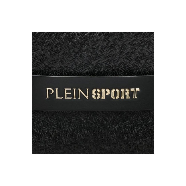 Chic Ebony Tote with Silver Logo AccentIndulge in the perfect blend of luxury and athleticism with the Plein Sport tote bag. Fashioned from durable eco-leather, this exquisite shopping companion boasts a striking silver-toned rubber logo that captures the
