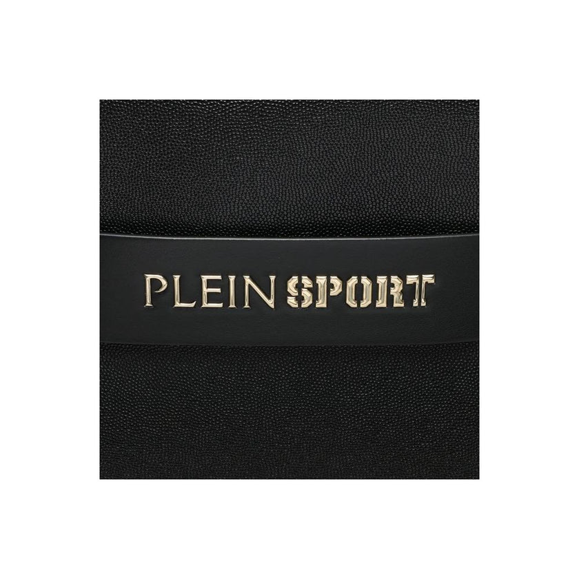Chic Ebony Tote with Silver Logo AccentIndulge in the perfect blend of luxury and athleticism with the Plein Sport tote bag. Fashioned from durable eco-leather, this exquisite shopping companion boasts a striking silver-toned rubber logo that captures the