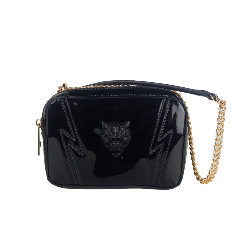 Black Polyethylene Women Crossbody BagStep up your style game with the audacious appeal of this Plein Sport shoulder bag. Featuring a striking brand logo on an in-vogue patent leather-effect body, this bag isn’t just an accessory but a statement. With its