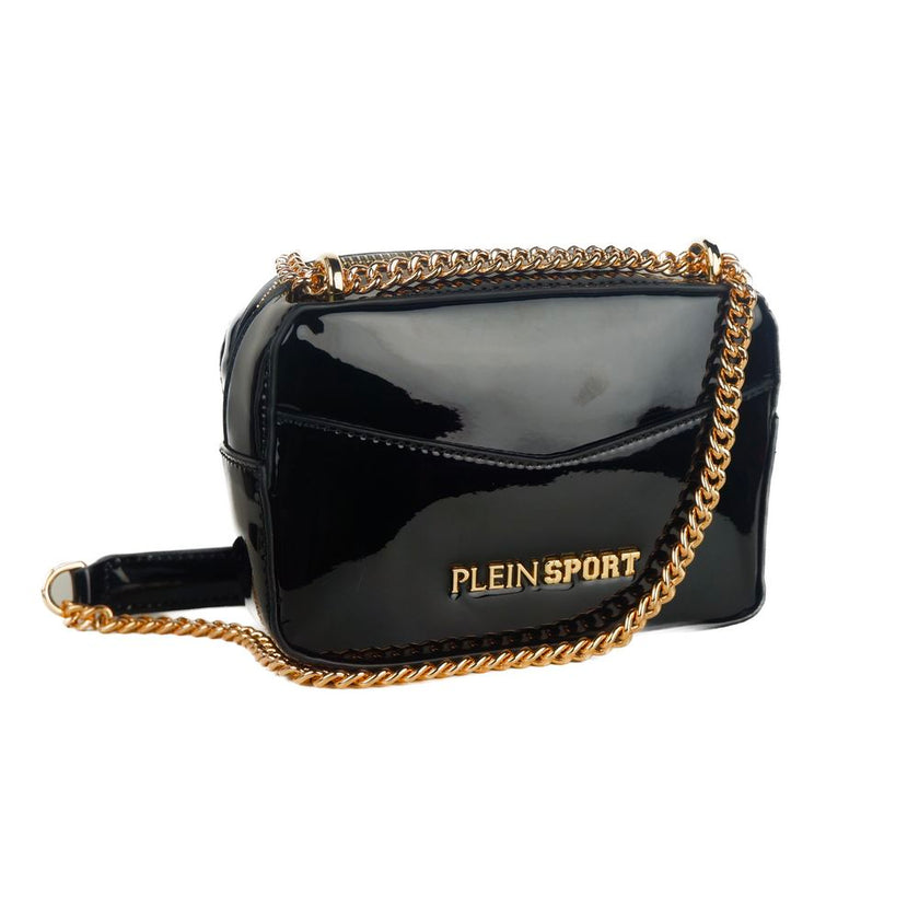 Black Polyethylene Women Crossbody BagStep up your style game with the audacious appeal of this Plein Sport shoulder bag. Featuring a striking brand logo on an in-vogue patent leather-effect body, this bag isn’t just an accessory but a statement. With its