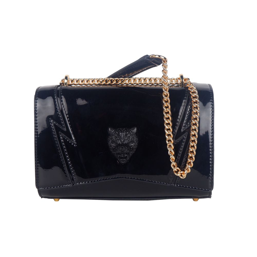 Black Polyethylene Women Crossbody BagDive into the world of high fashion with this audacious Plein Sport crossbody bag, perfect for those who dare to stand out. Exuding a patent leather finish with iconic brand logos emblazoned on both sides, this bag ma
