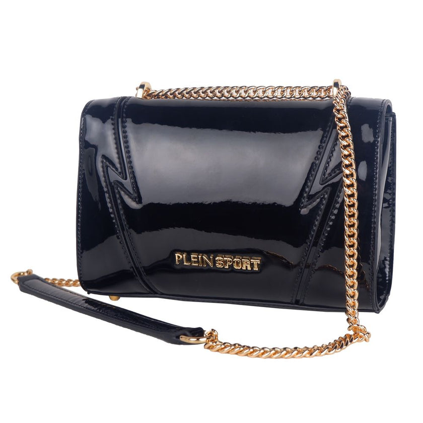 Black Polyethylene Women Crossbody BagDive into the world of high fashion with this audacious Plein Sport crossbody bag, perfect for those who dare to stand out. Exuding a patent leather finish with iconic brand logos emblazoned on both sides, this bag ma
