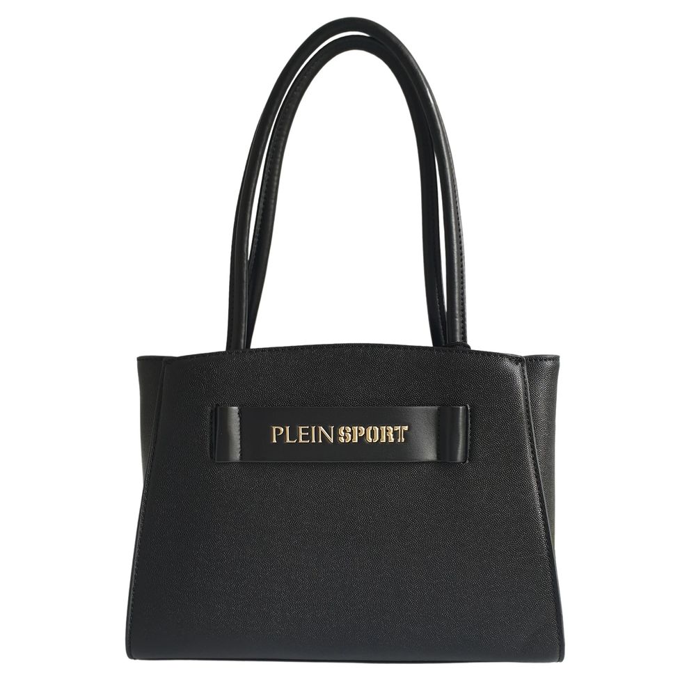 Sleek Black Three-Compartment Tote BagExude sophistication with this sleek Plein Sport tote bag, perfect for those who appreciate luxury and functionality. The black hue pairs with a bold front logo, presenting an air of elegance and brand recognition. De