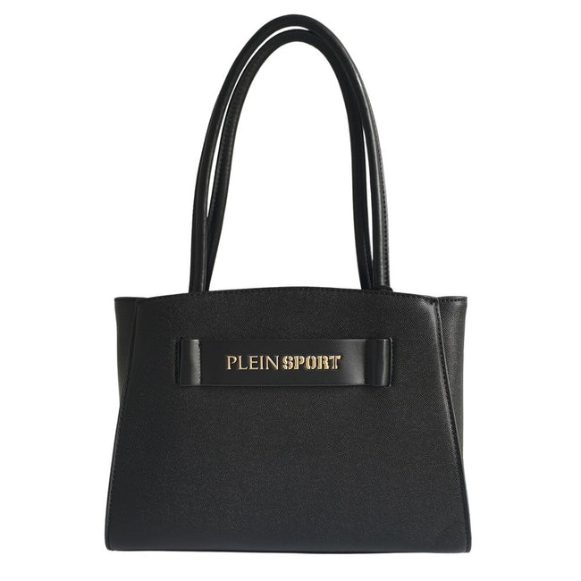 Sleek Black Three-Compartment Tote BagExude sophistication with this sleek Plein Sport tote bag, perfect for those who appreciate luxury and functionality. The black hue pairs with a bold front logo, presenting an air of elegance and brand recognition. De